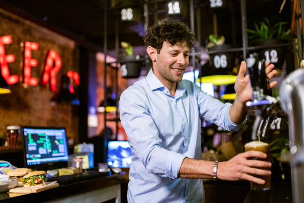 Group of friends hanging out in a Bar at Night