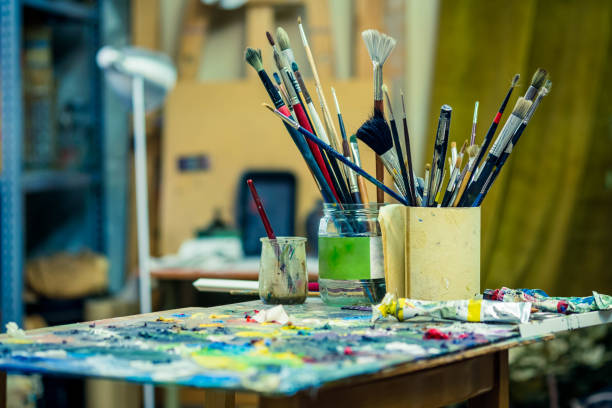 istock Painter's different brushes style for acrylic and oil paint multicolor 1176804689