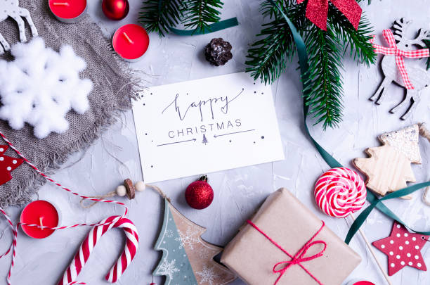 istock Christmas layout with toys, Christmas tree, tinsel and cocoa 1176805059