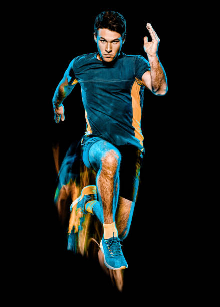 istock runner running jogger jogging man isolated light painting black background 1176806691