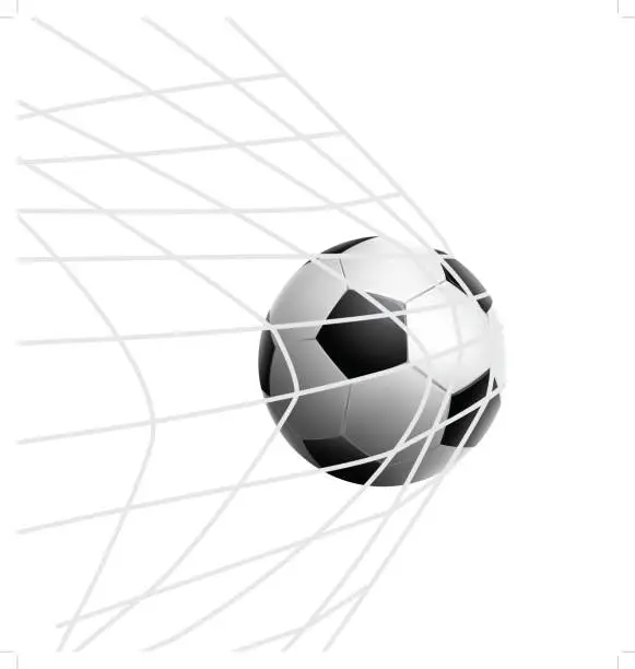 Vector illustration of Vector soccer ball in the net