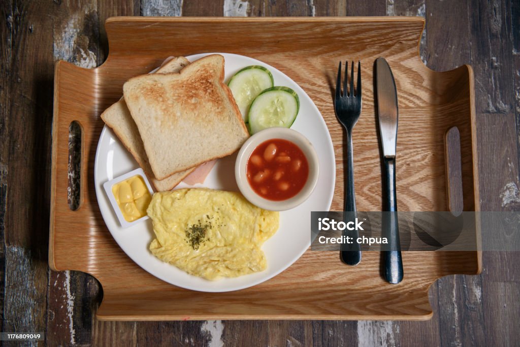 Toast Breakfast Set A Simple Breakfast Set With Scramble Egg And Toast Stock Photo ...