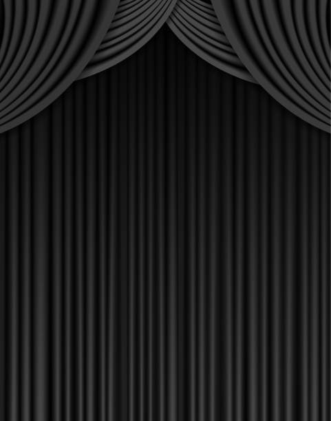 Background with black theatre curtain vector art illustration