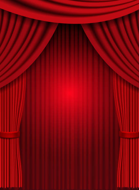 Background with red theatre curtain vector art illustration