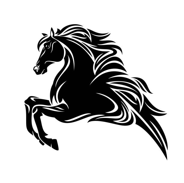 ilustraciones, imágenes clip art, dibujos animados e iconos de stock de negro alado diseño vectorial de caballo pegasus - mythology horse pegasus black and white