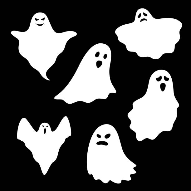 Set of ghost characters on black background, vector illustration Set of ghost characters on black background, vector illustration cute ghost stock illustrations