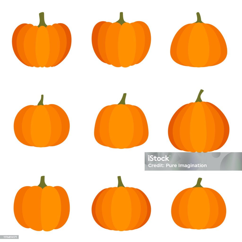 Conjunto de calabaza halloween sobre fondo blanco, ilustración vectorial - arte vectorial de Calabaza gigante libre de derechos