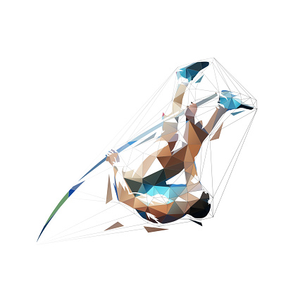 Pole vault, abstract low polygonal isolated vector illustration, geometric jumping athlete