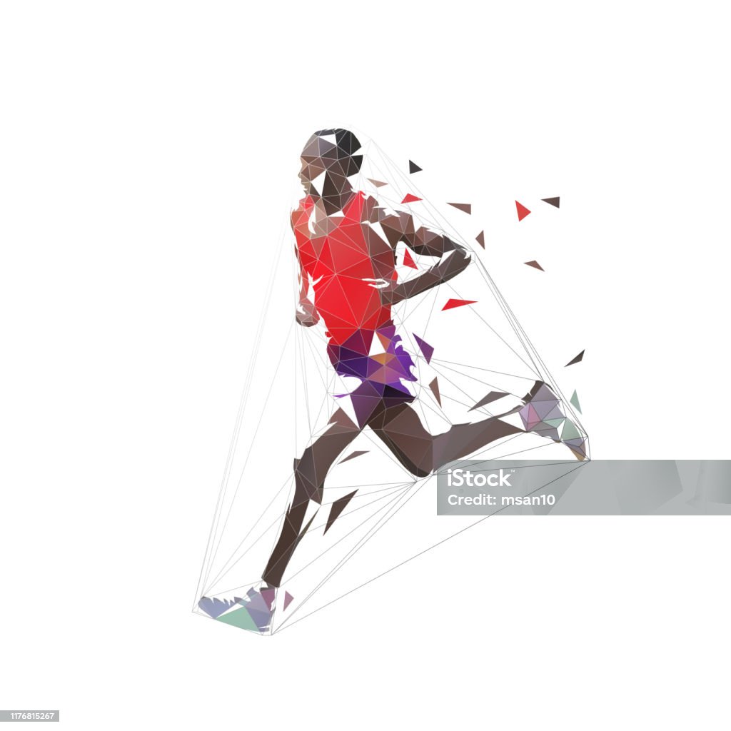Running Geometrico Vetores de Corredor De Maratona Baixa Ilustração Isolada Poligonal Do ...