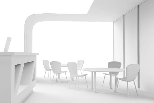 Cafe interior showroom exhibition stand 3d render