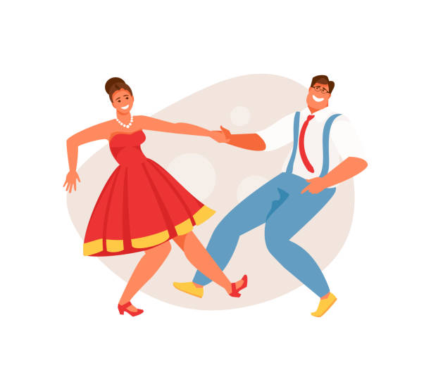 ilustraciones, imágenes clip art, dibujos animados e iconos de stock de pareja bailando rock and roll - dancing swing dancing 1950s style couple