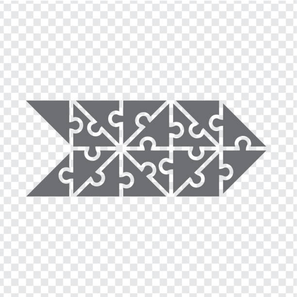 Simple icon puzzle in gray.  Simple icon puzzle of the sixteen elements on transparent background. Arrow puzzle. Flat design. Vector illustration EPS10. Simple icon puzzle in gray.  Simple icon puzzle of the sixteen elements on transparent background. Arrow puzzle. Flat design. Vector illustration EPS10. XVI stock illustrations