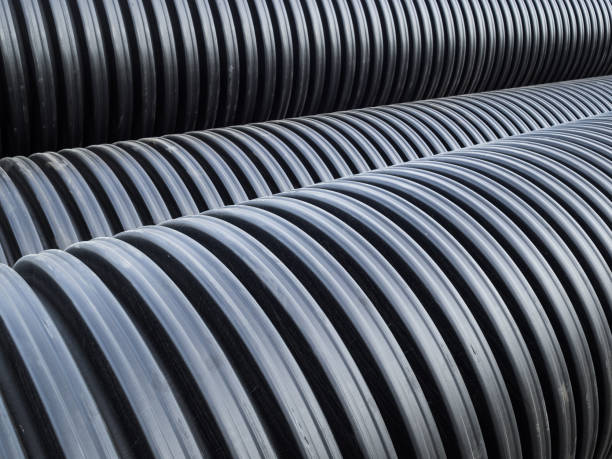 istock Corrugated double-walled pipes. Pipes for use in outdoor Sewerage systems. 1176819342