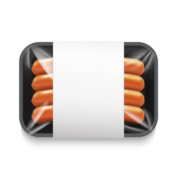 ilustraciones, imágenes clip art, dibujos animados e iconos de stock de paquete de salchichas aisladas sobre fondo blanco en estilo realista - lunch sausage breakfast bratwurst