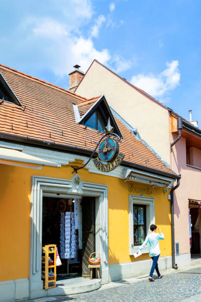 Hungary Szentendre Aug. 25, 2019: The historical center of Szentendre. Street, shops, people.  Szentendre is a small but bustling town near Budapest.