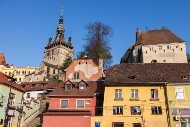 old architecture of sighisoara - sighisoara romania sunlight day imagens e fotografias de stock