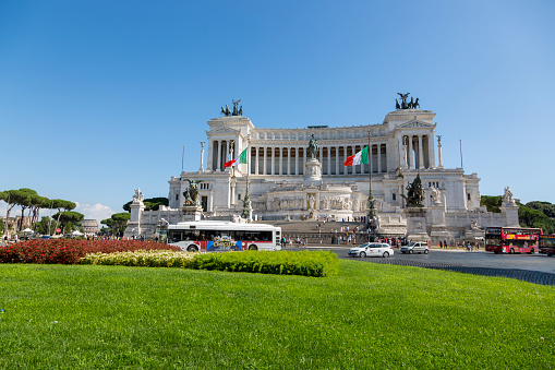 monument of Victor Emanuel II seen from Piazza Venezia in Rome; Rome, Italy