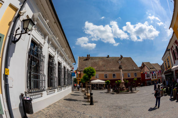 Hungary Szentendre Aug. 25, 2019: The historical center of Szentendre. Street, shops, people.  Szentendre is a small but bustling town near Budapest.