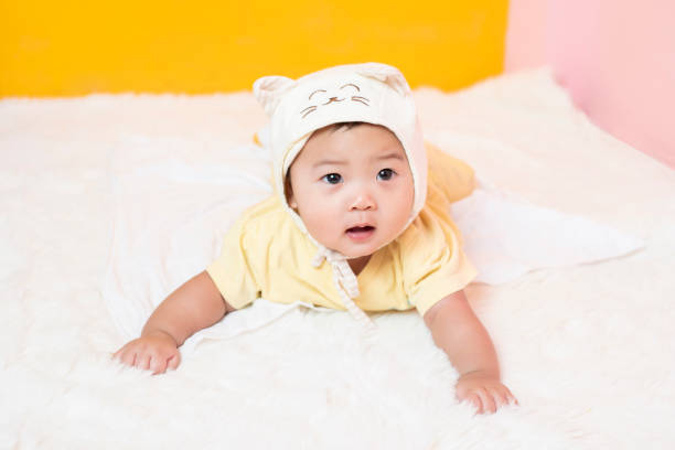 istock Happy newborn cute baby in studio 1176840460