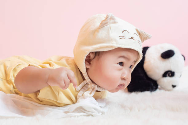 istock Happy newborn cute baby in studio 1176840491