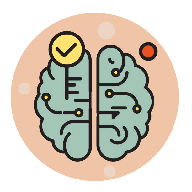 ilustrações de stock, clip art, desenhos animados e ícones de key access to the human brain icon - synapse computer chip communication abstract