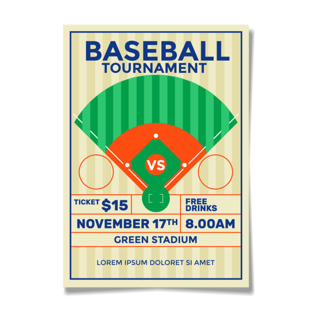 винтаж бейсбол турнир флайер шаблон иллюстрация - baseballs baseball stadium athlete stock illustrations