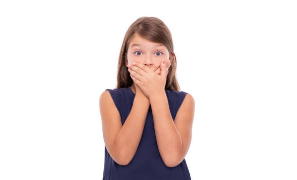 istock Little girl covered her mouth with her hands. 1176846030