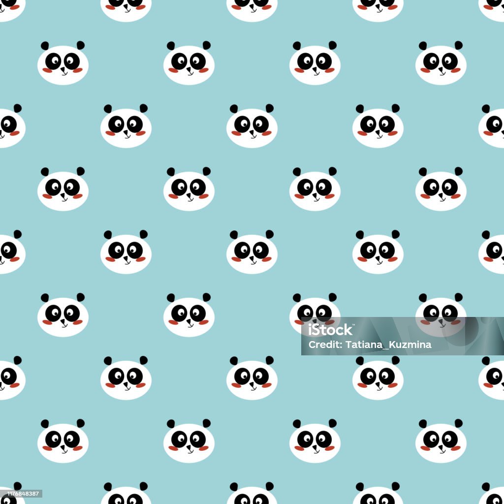 Panda Seamless Pattern Cute Panda Face On Blue Winter Background Kids  Forest Wallpaper Vector Stock Illustration - Download Image Now - iStock
