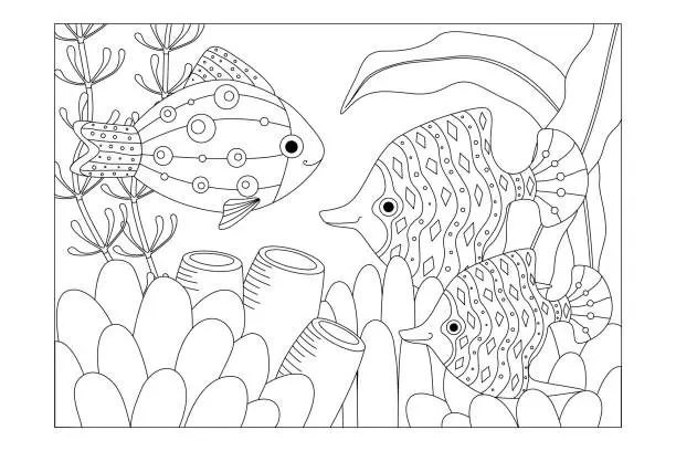 Vector illustration of Decorative aquarium fish. Children's picture coloring. Vector