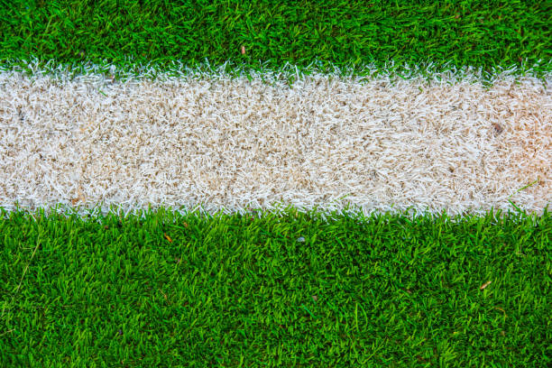 línea recta blanca sobre césped artificial. de un campo de fútbol. - american football football season white fotografías e imágenes de stock