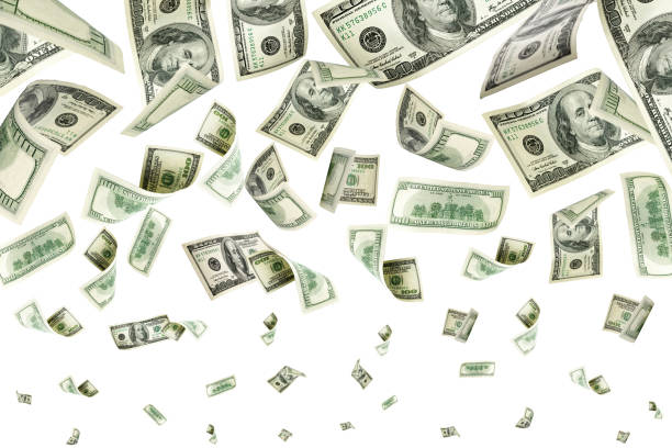 istock Money stack. Hundred dollars of America. Falling money isolated, 1176850950