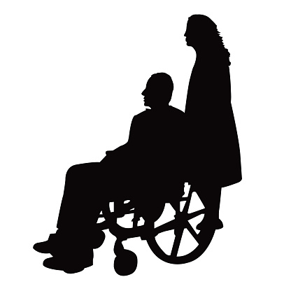 woman helping the ill man, silhouette vector