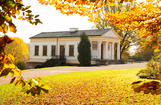 view of the pavilion at Summer Garden in Saint Petersburg on the autumn day