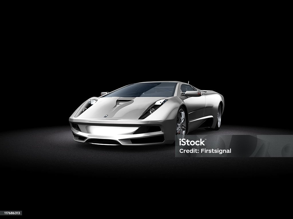 Auto sportiva argento su sfondo scuro - Foto stock royalty-free di Automobile sportiva
