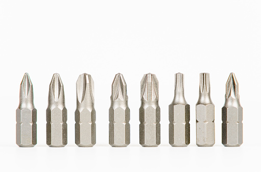 Sets of screwdriver bits isolated on white background