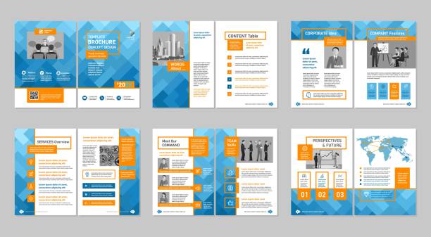 Brochure creative design. Multipurpose template, include cover, back and inside pages. Trendy minimalist flat geometric design. Vertical a4 format. catalog stock illustrations