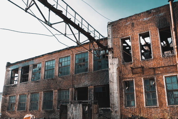 istock Burned house interior after fire, ruined building, disaster or war aftermath concept 1176876725