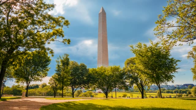 Beautiful Washington Monument time lapse view from the park
