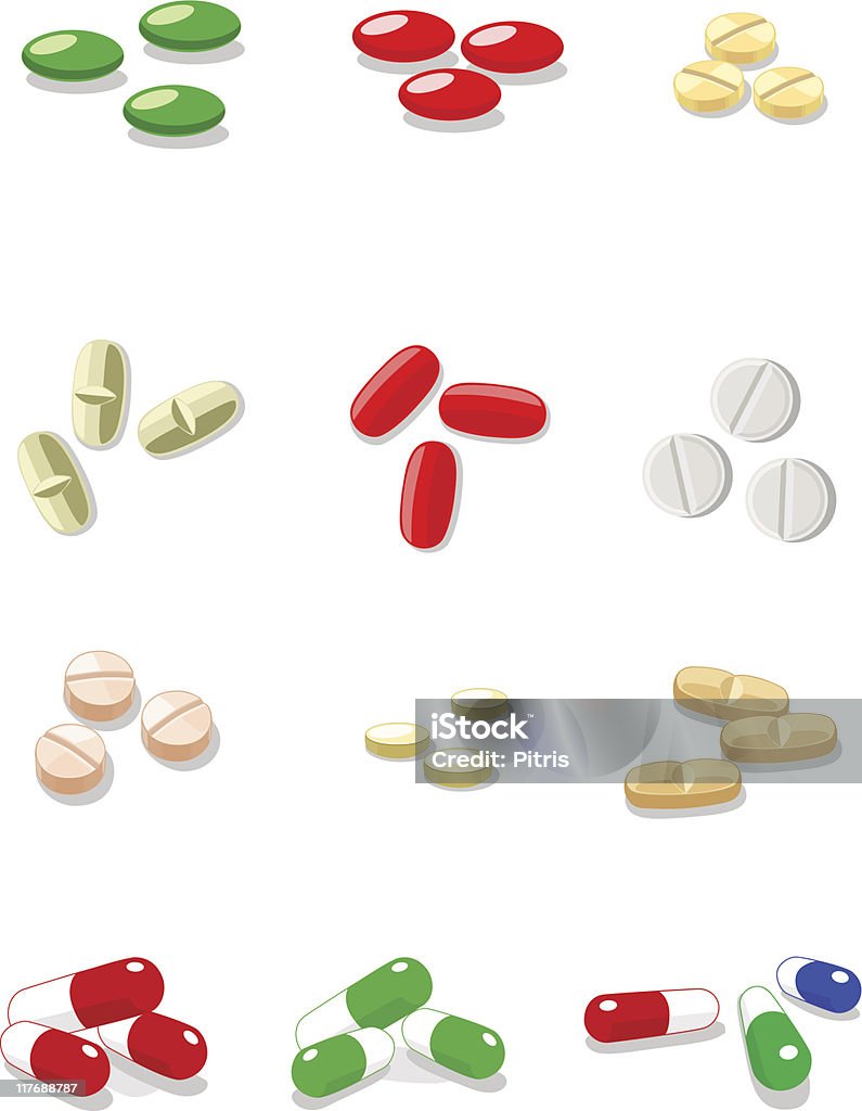 Dodici vettoriale pillole su sfondo bianco - arte vettoriale royalty-free di Antibiotico
