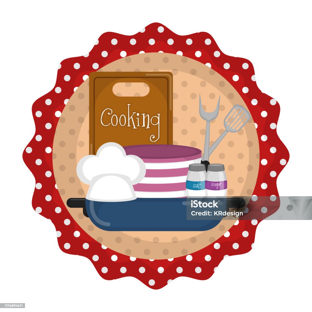 Cooking Label Drawing Cooking Label With Kitchen Objects Stock Illustration - Download Image ...