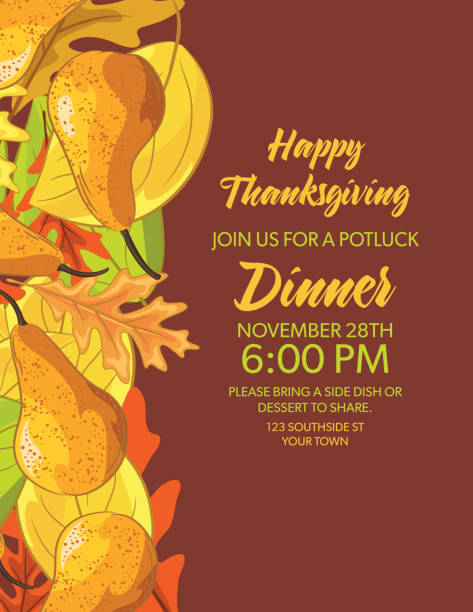 istock Autumn Pears and Leaves Background With Thanksgiving Dinner Invitation 1176895986