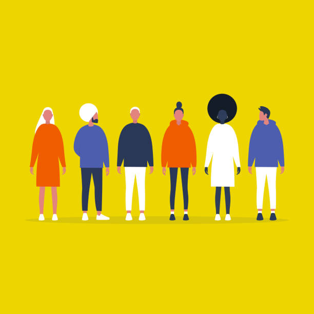 A group of millennials. People standing on line. Full length front view. Community. Friends. Team. Collection. Flat editable vector illustration, clip art A group of millennials. People standing on line. Full length front view. Community. Friends. Team. Collection. Flat editable vector illustration, clip art man and woman differences stock illustrations