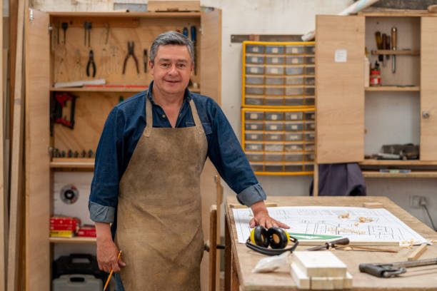 istock Adult Latin American man working at a carpentry 1176899963
