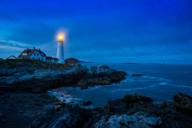 faro de cape elizabeth - lighthouse landscape maine sea fotografías e imágenes de stock