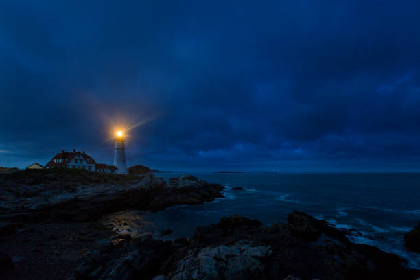 faro de cape elizabeth - lighthouse landscape maine sea fotografías e imágenes de stock