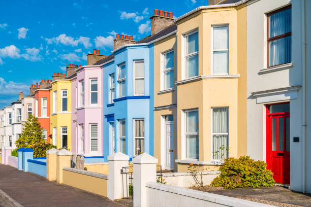 Townhouses in Portrush Northern Ireland UK Stock photograph of colorful townhouses in Portrush Northern Ireland, UK northern ireland photos stock pictures, royalty-free photos & images