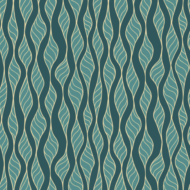 ручная нарисованная бесшовная модель вектора - wave pattern pattern green seaweed stock illustrations