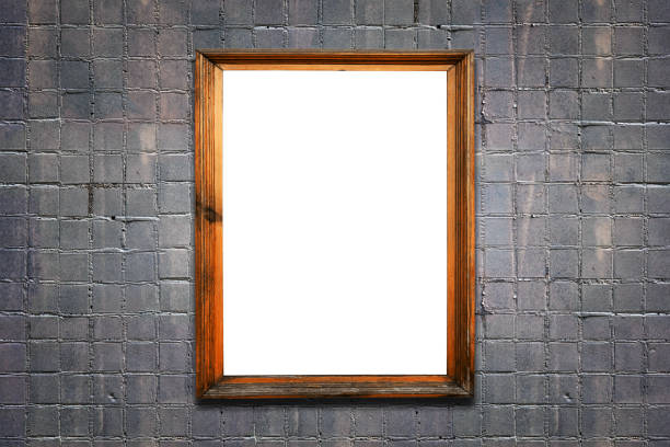 istock wooden brown frame on stone gray wall 1176906879
