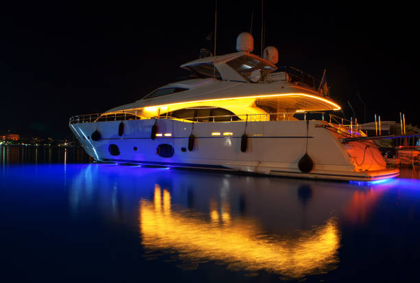 Yachtig on open sea at golden sunset view, Zadar, Dalmatia, Croatia