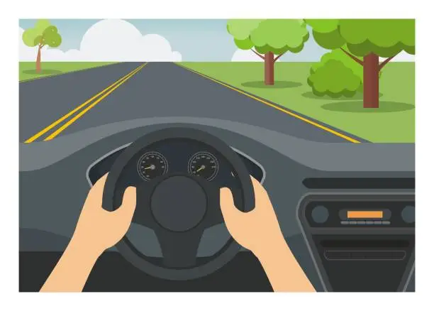 Vector illustration of Car driver view. Simple illustration.